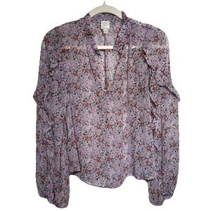 Roan + Ryan Evereve Pink Floral Balloon Sleeve Ruffle‎ Blouse Size Small EUC
